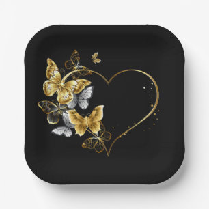 Herz mit goldenen Schmetterlingen Pappteller