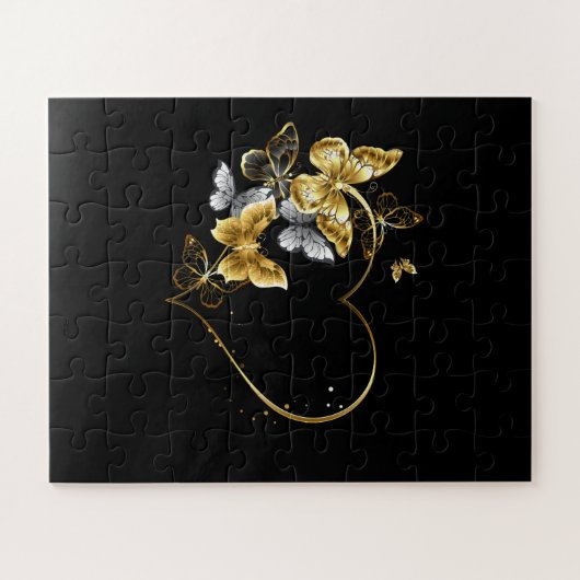 Herz mit goldenen Schmetterlingen Puzzle (Horizontal)
