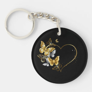 Herz mit goldenen Schmetterlingen Schlüsselanhänger