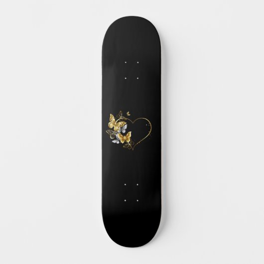 Herz mit goldenen Schmetterlingen Skateboard (Vorderseite)