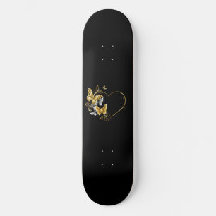 Herz mit goldenen Schmetterlingen Skateboard
