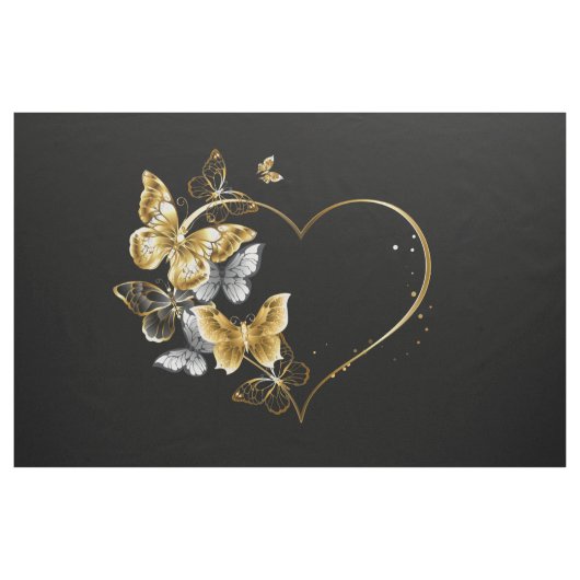 Herz mit goldenen Schmetterlingen Stoff (Yard (91,4 cm))