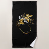 Herz mit goldenen Schmetterlingen Strandtuch (Vorderseite)