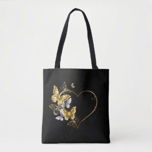 Herz mit goldenen Schmetterlingen Tasche