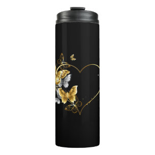 Herz mit goldenen Schmetterlingen Thermosbecher