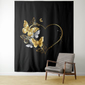 Herz mit goldenen Schmetterlingen Wandteppich (Beispiel)