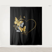 Herz mit goldenen Schmetterlingen Wandteppich (Vorderseite)