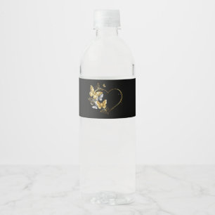 Herz mit goldenen Schmetterlingen Wasserflaschenetikett