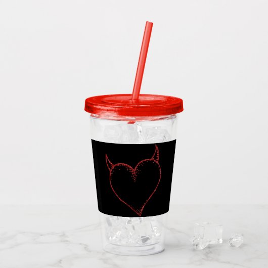 Herz mit Horn Cup mit Lid und Stroh Acryltrinkbecher (Rückseite Ice)