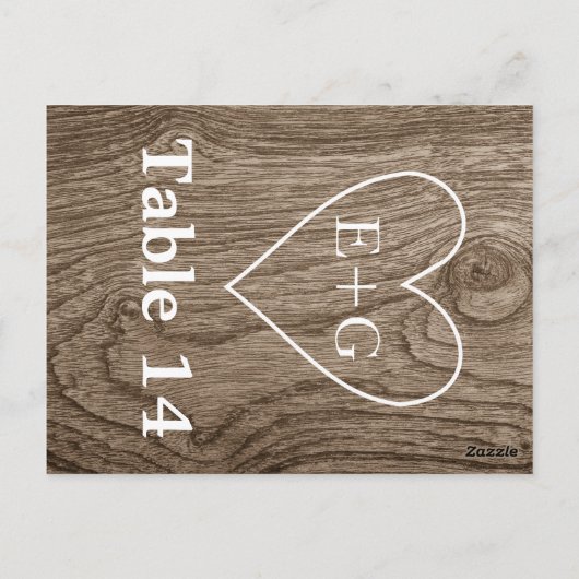 Herz mit Initialen auf Holz Hochzeit Tischnummer (Rückseite)