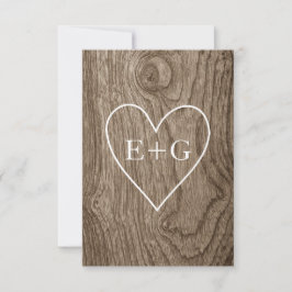 Herz mit Initialen Holz Korn rustikale Hochzeit RS RSVP Karte