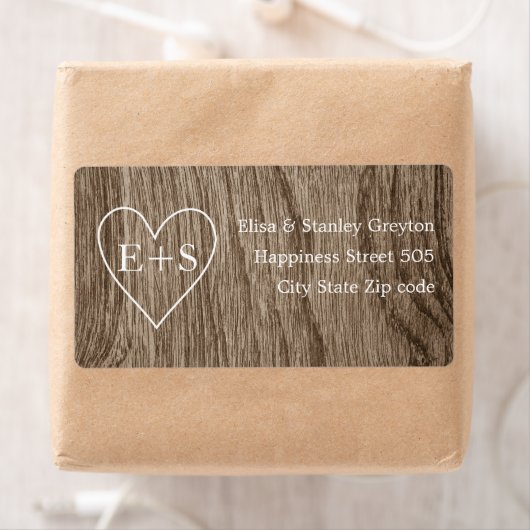 Herz mit Initialen Holzkorn rustikale Hochzeit (Insitu)