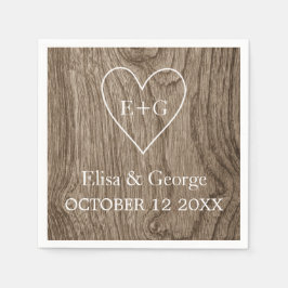 Herz mit Initialen Holzkorn rustikale Hochzeit Serviette