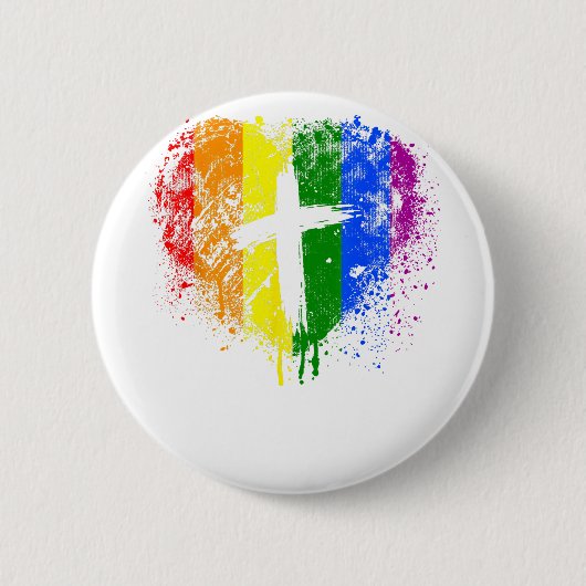 Herz mit Kreuz, Gay Pride, christlich religiös Button (Vorderseite)