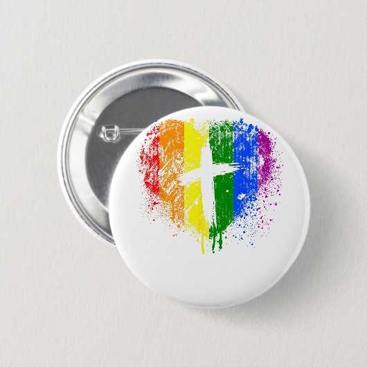 Herz mit Kreuz, Gay Pride, christlich religiös Button (Vorne & Hinten)