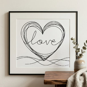 Herz mit "Liebe" in Continuous Line Art Fotodruck