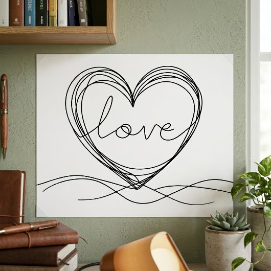 Herz mit "Liebe" in Continuous Line Art Poster