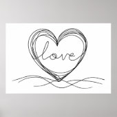 Herz mit "Liebe" in Continuous Line Art Poster (Vorne)