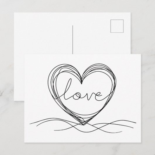 Herz mit "Liebe" in Continuous Line Art Postkarte (Vorne/Hinten)