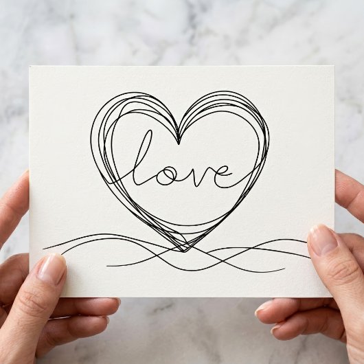 Herz mit "Liebe" in Continuous Line Art Postkarte