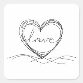 Herz mit "Liebe" in Continuous Line Art Quadratischer Aufkleber (Vorderseite)