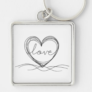 Herz mit "Liebe" in Continuous Line Art Schlüsselanhänger