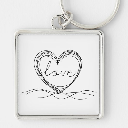 Herz mit "Liebe" in Continuous Line Art Schlüsselanhänger (Vorne)