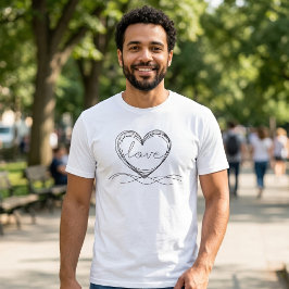 Herz mit "Liebe" in Continuous Line Art T-Shirt