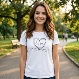 Herz mit "Liebe" in Continuous Line Art T-Shirt