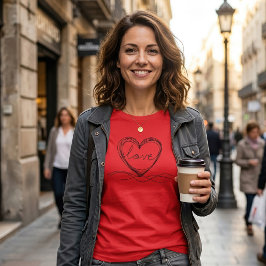 Herz mit "Liebe" in Continuous Line Art T-Shirt