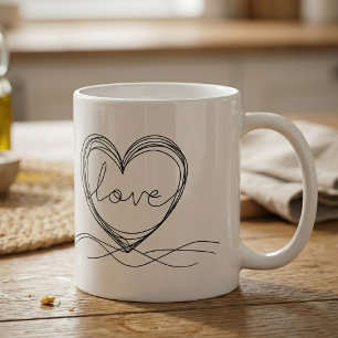 Herz mit Liebe Kontinuierliches Linienkunst-Design Kaffeetasse