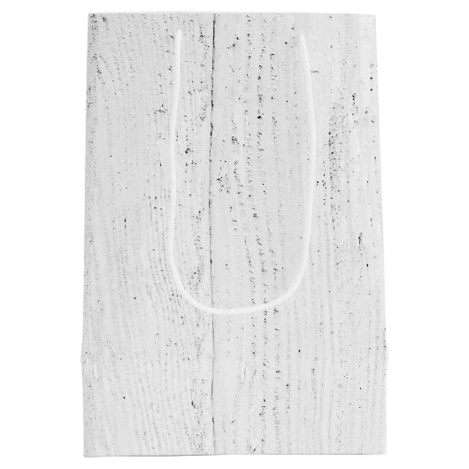 Herz mit Lila Band auf weißem Holz Mittlere Geschenktüte (Rückseite)