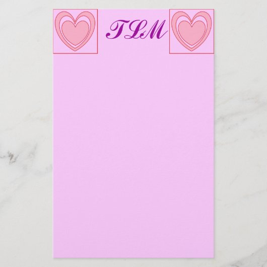 Herz Mit Monogramm Stationery Briefpapier (Vorderseite)