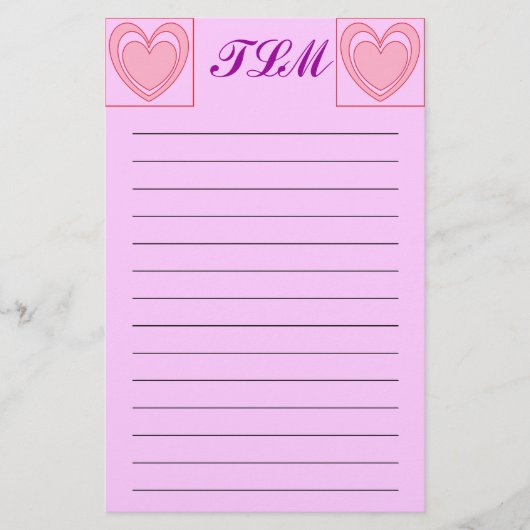 Herz Mit Monogramm Stationery Lined Briefpapier (Vorderseite)