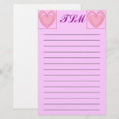 Herz Mit Monogramm Stationery Lined Briefpapier (Vorne/Hinten)