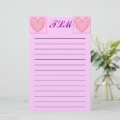 Herz Mit Monogramm Stationery Lined Briefpapier (Stehend Vorderseite)