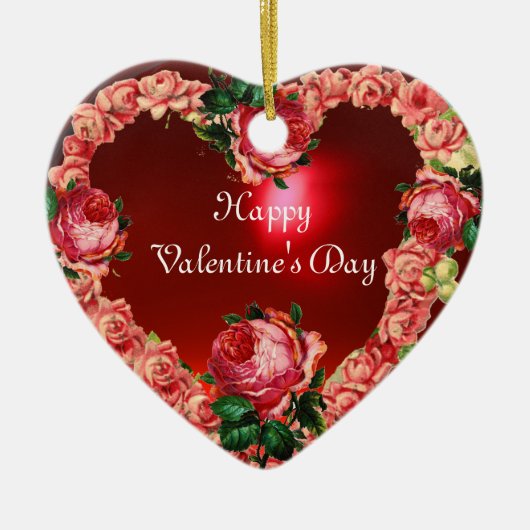 HERZ MIT PINK ROSES VALENTINE'S DAY MONOGRAM KERAMIK ORNAMENT (Vorne)
