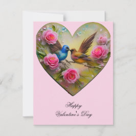 Herz mit rosa Blume und Vögeln Valentine Feiertagskarte