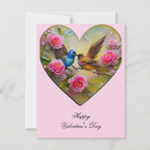 Herz mit rosa Blumen und Vögeln Valentinstag Feiertagskarte