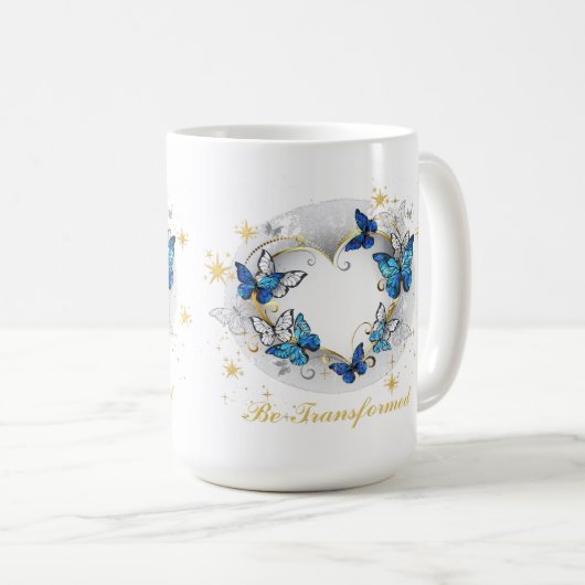 Herz mit Schmetterlingen Morpho Kaffeetasse (VorderseiteRechts)
