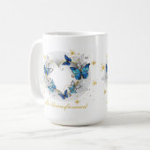Herz mit Schmetterlingen Morpho Kaffeetasse (Vorderseite Links)