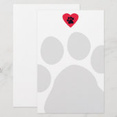 Herz mit Tatzen-Druck Briefpapier (Vorne/Hinten)