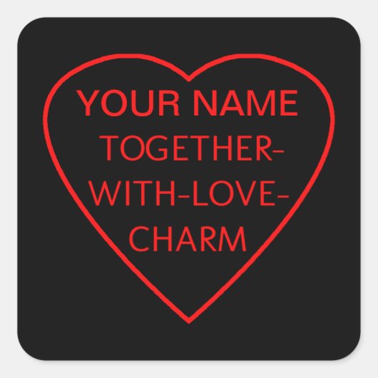 Herz mit TOGETHER-WITH-LIEBE-CHARM-Switchwords Quadratischer Aufkleber (Vorderseite)