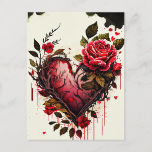 Herz mit Wasserfarbenblumen rote Rosen Liebeskarte Postkarte