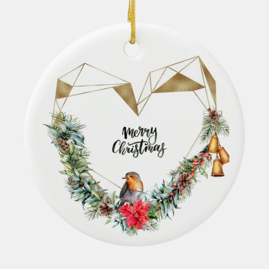 Herz mit Wreath & Robin Keramik Ornament (Hinten)