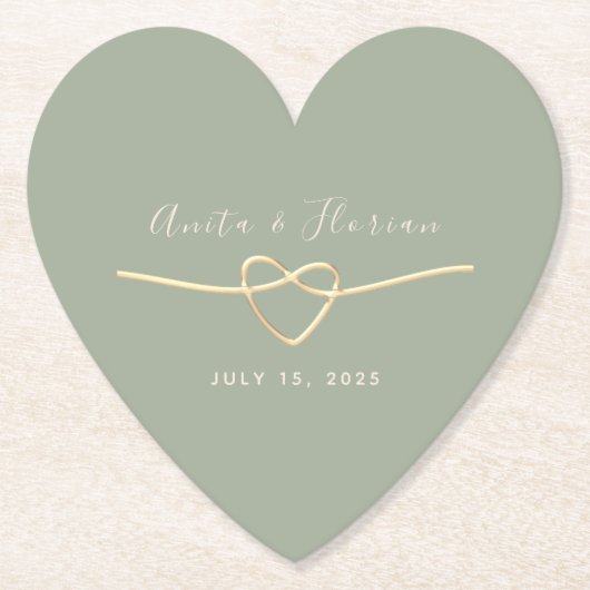 Herz Monogram Sage Green Wedding Untersetzer (Vorderseite)