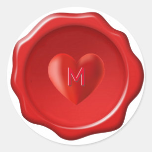 Herz & Monogramm auf rotem Wachssiegel Aufkleber