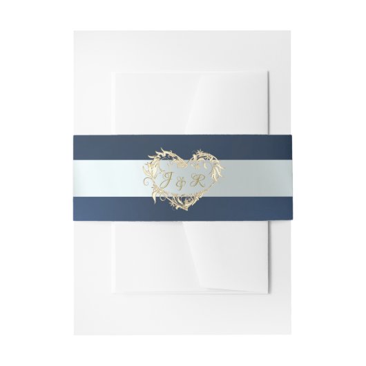 Herz-Monogramm - Blau/Silber Einladungsbanderole (Vorderseite Beispiel)