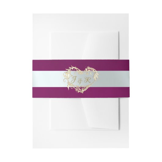 Herz-Monogramm - Pflaume/Silber Einladungsbanderole (Vorderseite Beispiel)