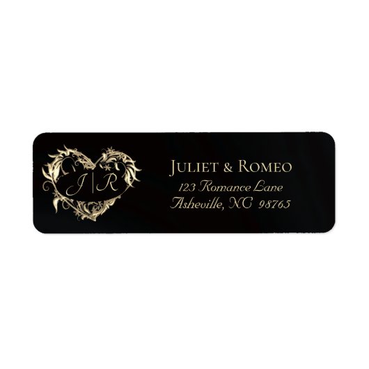 Herz-Monogramm-Rücksendeadresse - Schwarz (Vorne)